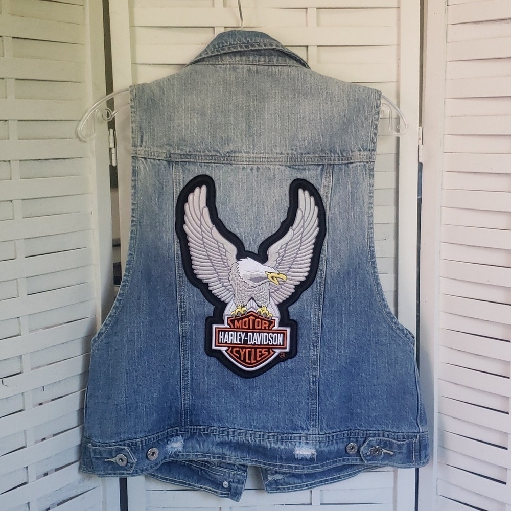 Harley Davidson patches denim woman button down vest M